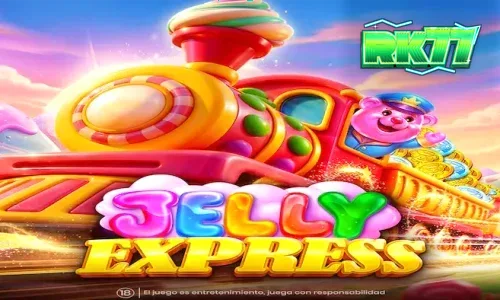 Tampilan visual permainan slot Jelly Express dengan tema permen dan kereta api